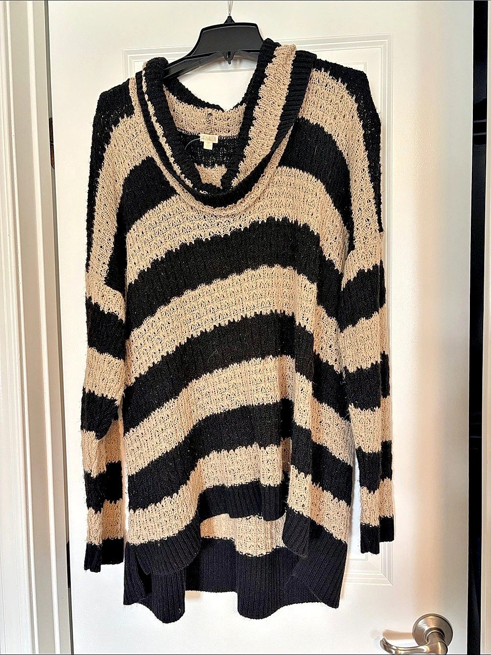 UNION Striped Cowl Neck Sweater in Black & Cream Size 3X Like New